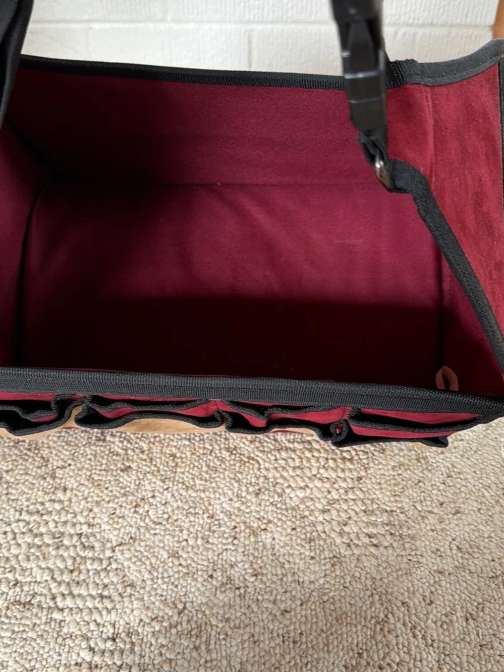 Open-Top Tool Tote Bag/Gardening - Burgundy and Tan